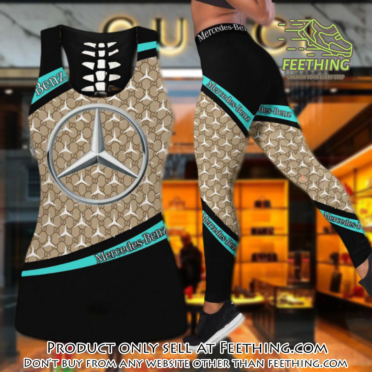 Gucci mercedes tank top leggings set luxury brand for women yoga gym ft4810311